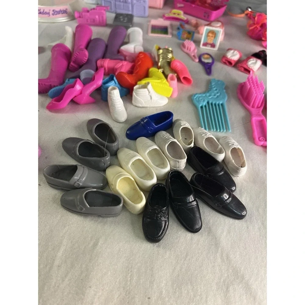 Huge Vintage Barbie & Ken Accessories Lot Shoes Skis Radios Hairbrush Clothing